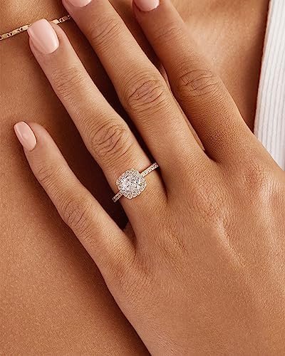 PAVOI 14K Gold Plated Square Halo Engagement Rings | Premium...