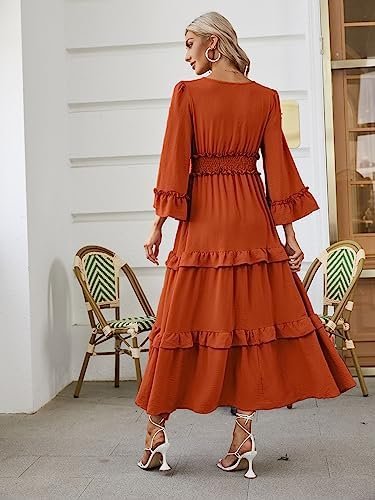 Amegoya Women's V Neck Long Sleeve Boho Maxi Dress Summer We...