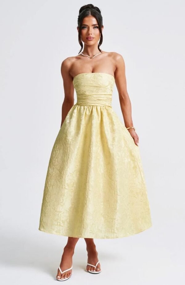 Strapless Tea Length Prom Dresses for Women 2025 Jacquard Sa...