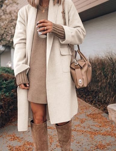 Hooever Women's Long Cardigan Wool Coat Open Front Pockets W...