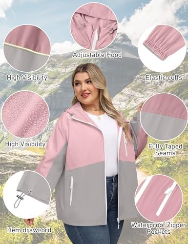 Avoogue Plus Size Womens Rain Jacket with Hood Waterproof Ra...