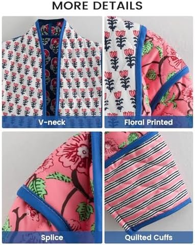 Wyeysyt Women's Cropped Puffer Quilted Jacket Cardigan Flora...