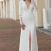 Wedding Dresses for Bride Long Sleeve Boat Neck Button Back ...