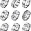 9Pcs 8MM Stainless Steel Band Rings for Men Women Chain Ring...