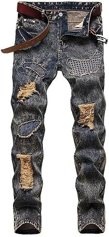 2023 Men's Slim Fit Straight Leg Jean Ripped Skinny Jeans Re...