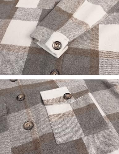 PUWEI Women's Long Flannel Plaid Jacket Shacket Cozy Lapel B...