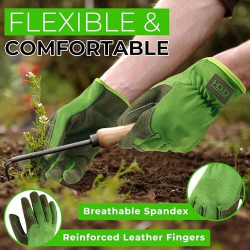 HANDLANDY Men Leather Gardening Gloves, Utility Work Gloves ...