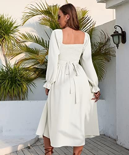 Women Tie Back Long Puff Sleeve Dress Sage Ruffle Wrap Rever...