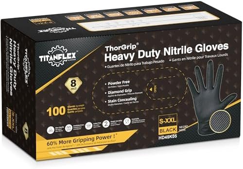 TitanFlex Thor Grip Heavy Duty Black Industrial Nitrile Glov...