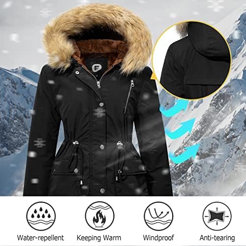 Women's Fur Hood Winter Parka Thicken Winter Jacket Coat Hoo...