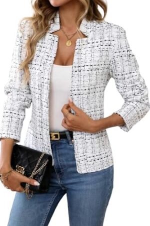 ELLEVEN Womens' Tweed Blazer Long Sleeve Jacket Notch Collar... ELLEVEN Womens' Tweed Blazer Long Sleeve Jacket Notch Collar...