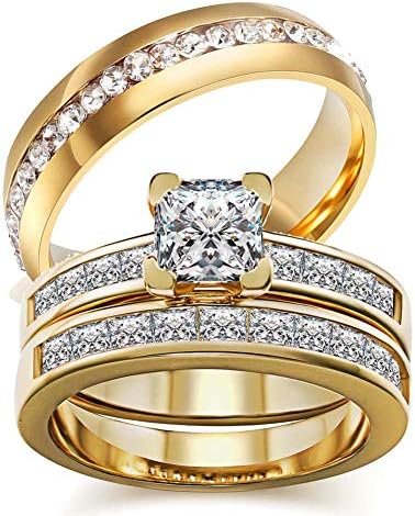 TWO RINGS His Hers Wedding Ring Sets Couples Rings Women's B...