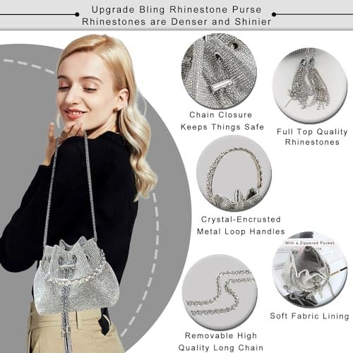 TOPALL Upgrade Rhinestone Evening Bag Bling Purse Sparkly Di...