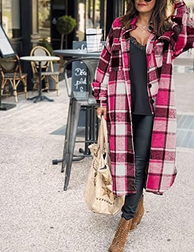 SKIKYAN Women Fall Flannel Plaid Shacket Jacket Oversized Bu...
