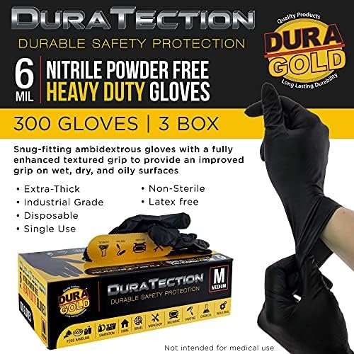 Dura-Gold Heavy Duty Black Nitrile Disposable Gloves, 6 Mil ...