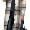 PUWEI Women's Casual Lapel Button Down Long Plaid Shirt Coat...