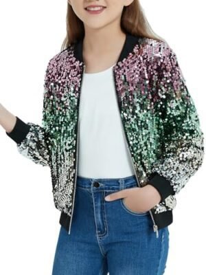 EXARUS Girls Sparkle Sequin Jacket with Pockets Glitter Ligh... EXARUS Girls Sparkle Sequin Jacket with Pockets Glitter Ligh...