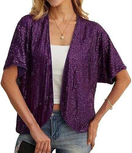 Women's Sequin Sparkle Lightweight Cardigan Casual Party Clu...