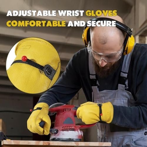 HLDD HANDLANDY Winter Leather Work Gloves, Warm Cowhide Glov...