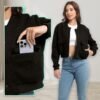 YSW Womens Cropped Bomber Jacket Baseball Varsity Jacket Cas...