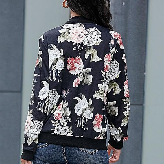 TIAFORD Womens Floral Print Zip Up Bomber Jacket Casual Loos...