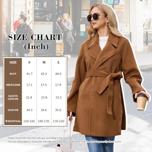 Women's Wool Blend Coat with Pockets Mid-Long Winter Overcoa...