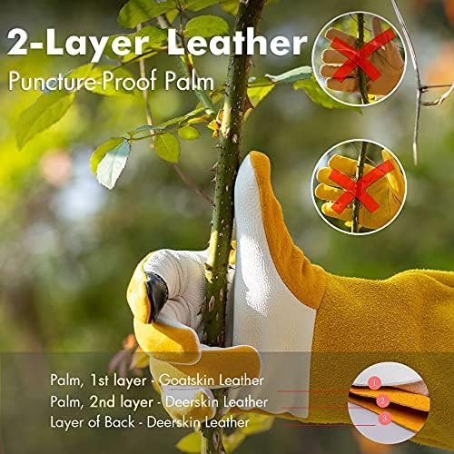 Garden Gloves Women/Men Thorn Proof, Deerskin Suede, 2 Layer...