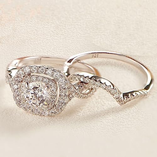 Newshe Wedding Band Engagement Ring Set for Women 925 Sterli...