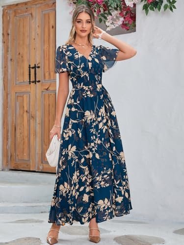Simplee Women's Boho Floral Maxi Dress Flowy Casual V Neck S...