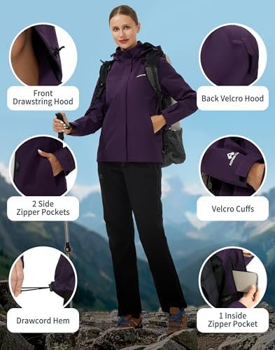 Pioneer Camp Women's Rain Jacket with Hood Waterproof Windbr...