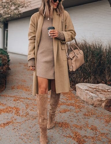 Hooever Women's Long Cardigan Wool Coat Open Front Pockets W...