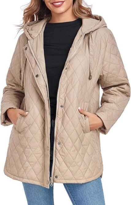 HOTIAN Quilted Jacket for Women Long Puffer Coat Lightweight...