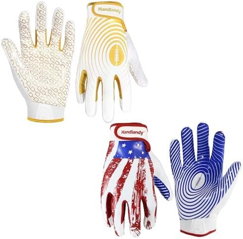 HANDLANDY Bundle - 2 Pairs of Youth Football Gloves, Sticky ...