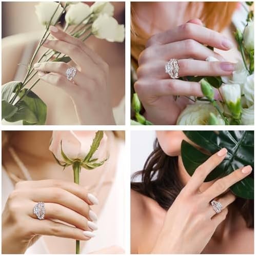 Heart Ring for Women Heart Moss Agate/Opal/Cubic Zirconia In...