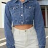 Women's Denim Jackets Cropped Jean Jacket Long Sleeve Casual...