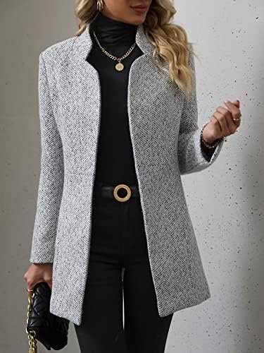 MakeMeChic Women's Open Front Business Coat Long Sleeve Stan...