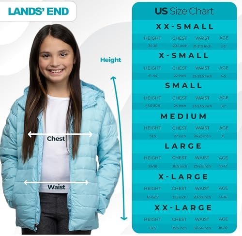 Lands' End Kids Packable Hooded Down Puffer Jacket Coat (XXS...