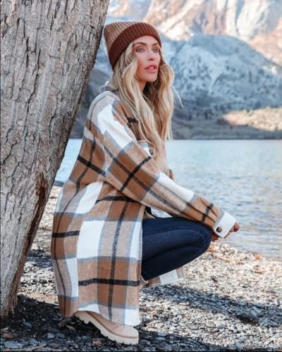 Moss Rose Womens Casual Plaid Shackets Button Down Long Slee...
