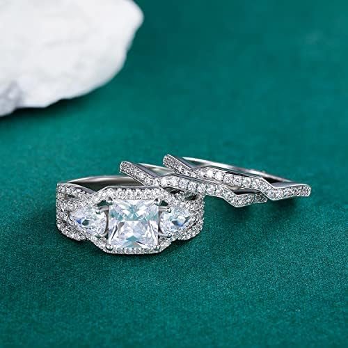 MDFUN Three-In-One Square Wedding Engagement Ring,18K White ...