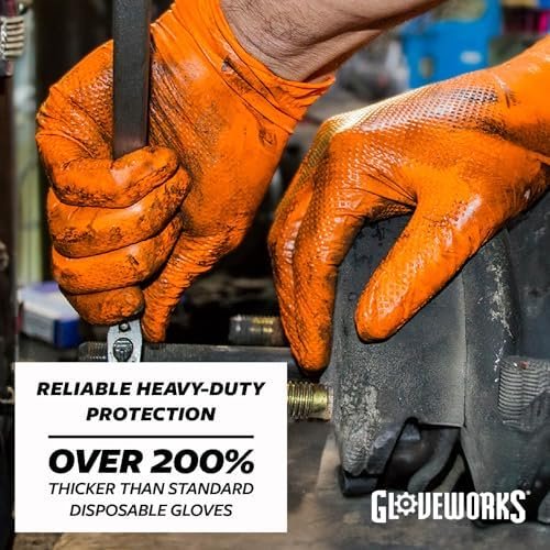 GLOVEWORKS HD Orange Nitrile Gloves, 8 Mil, Disposable, Rais...