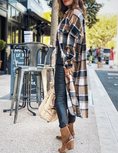 SKIKYAN Women Fall Flannel Plaid Shacket Jacket Oversized Bu...