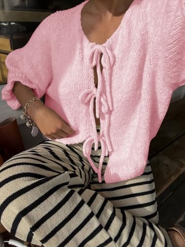 Saodimallsu Womens Tie Front Bow Cardigan Sweaters Chunky Kn...