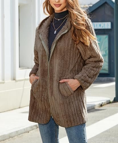 Womens Fleece Jacket Hooded Winter Warm Full Zip Long Sleeve...