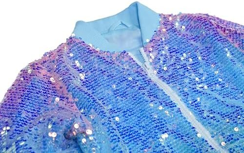 Girls Sequin Bomber Jacket Glitter Outwear Long Sleeve Zippe...