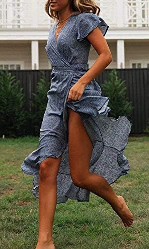 ZESICA Women's 2025 Bohemian Floral Printed Wrap V Neck Shor...