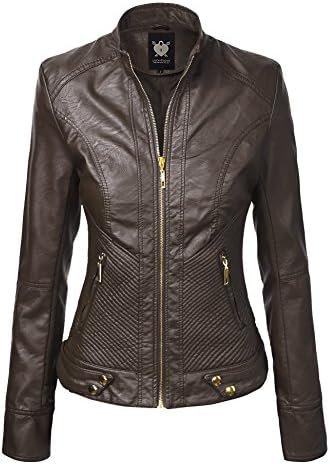 Lock and Love Women's Faux Leather Moto Biker Jacket Coat wi...