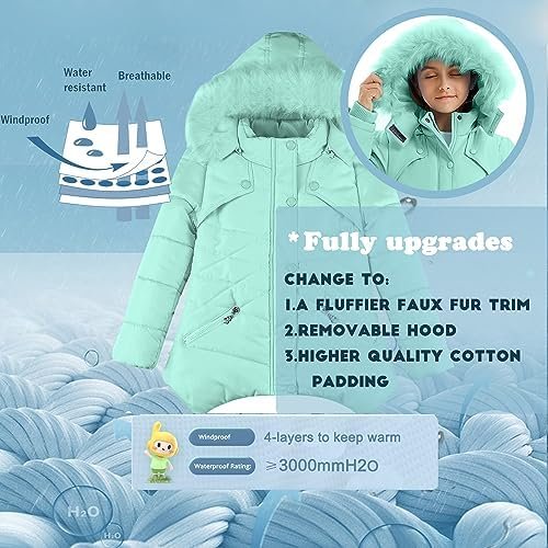 FARVALUE Girls' Winter Coats Fur Hooded Warm Puffer Jacket C...