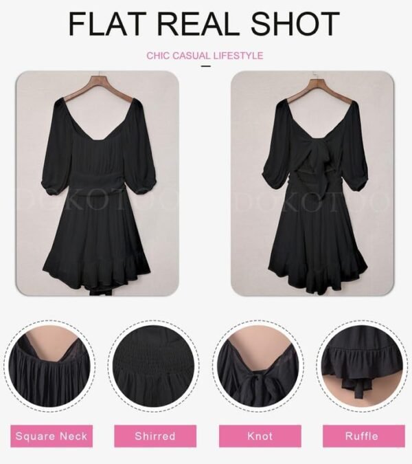 Dokotoo Womens Summer Dresses Square Neck Tie Back Lantern S...