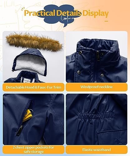 CREATMO US Girl's Sherpa Long Winter Coat Thicken Warm Parka...