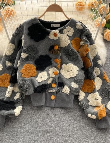 Flygo Women's Cropped Floral Print Bomber Jacket Warm Fleece...